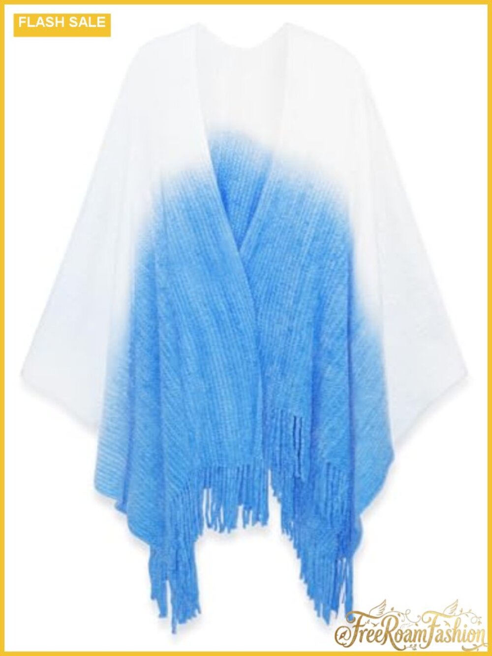 Open Front Poncho Cape with Fringes 100% Polyester Wrap Shawl